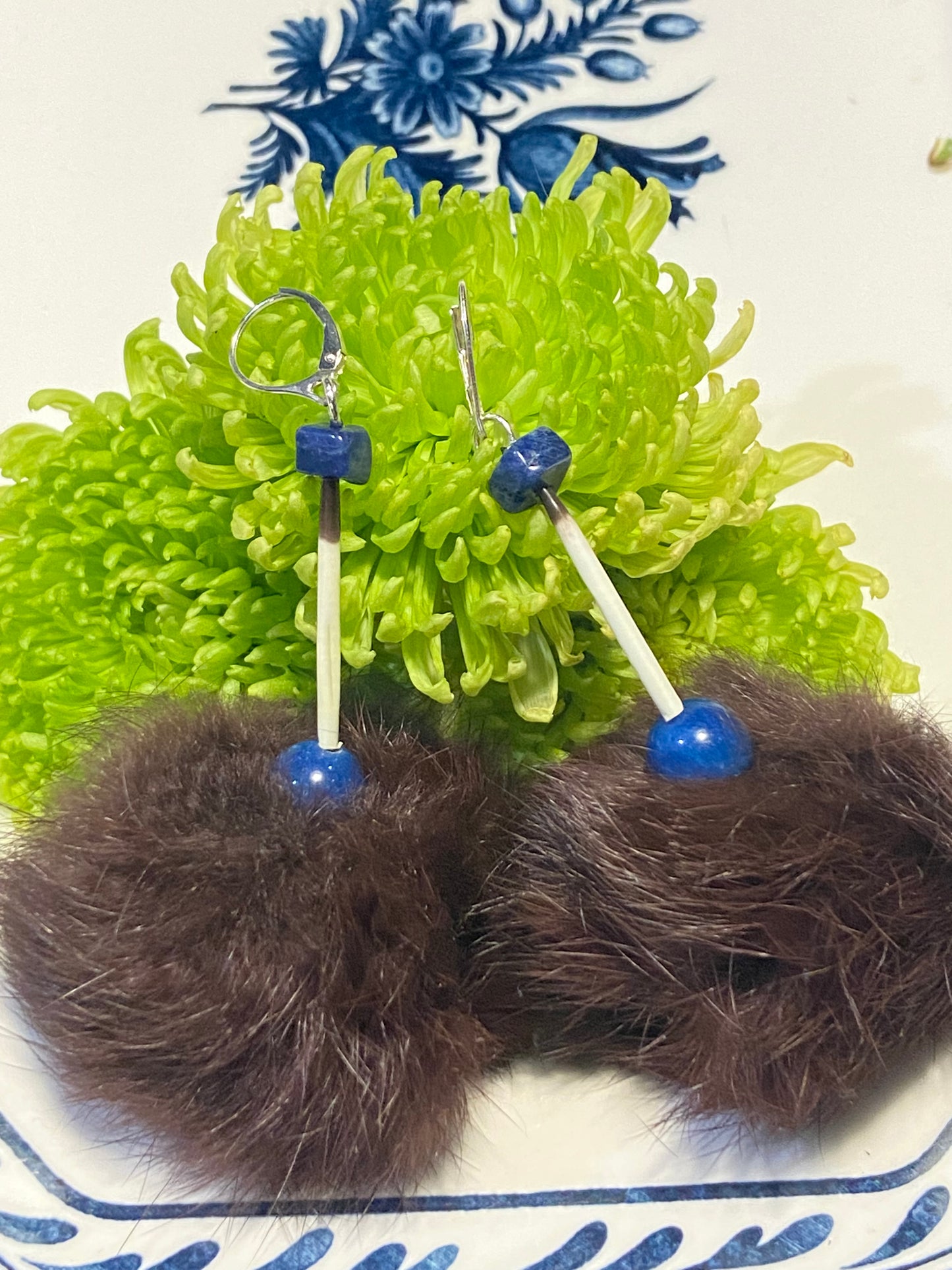 Reclaimed fur ball earrings