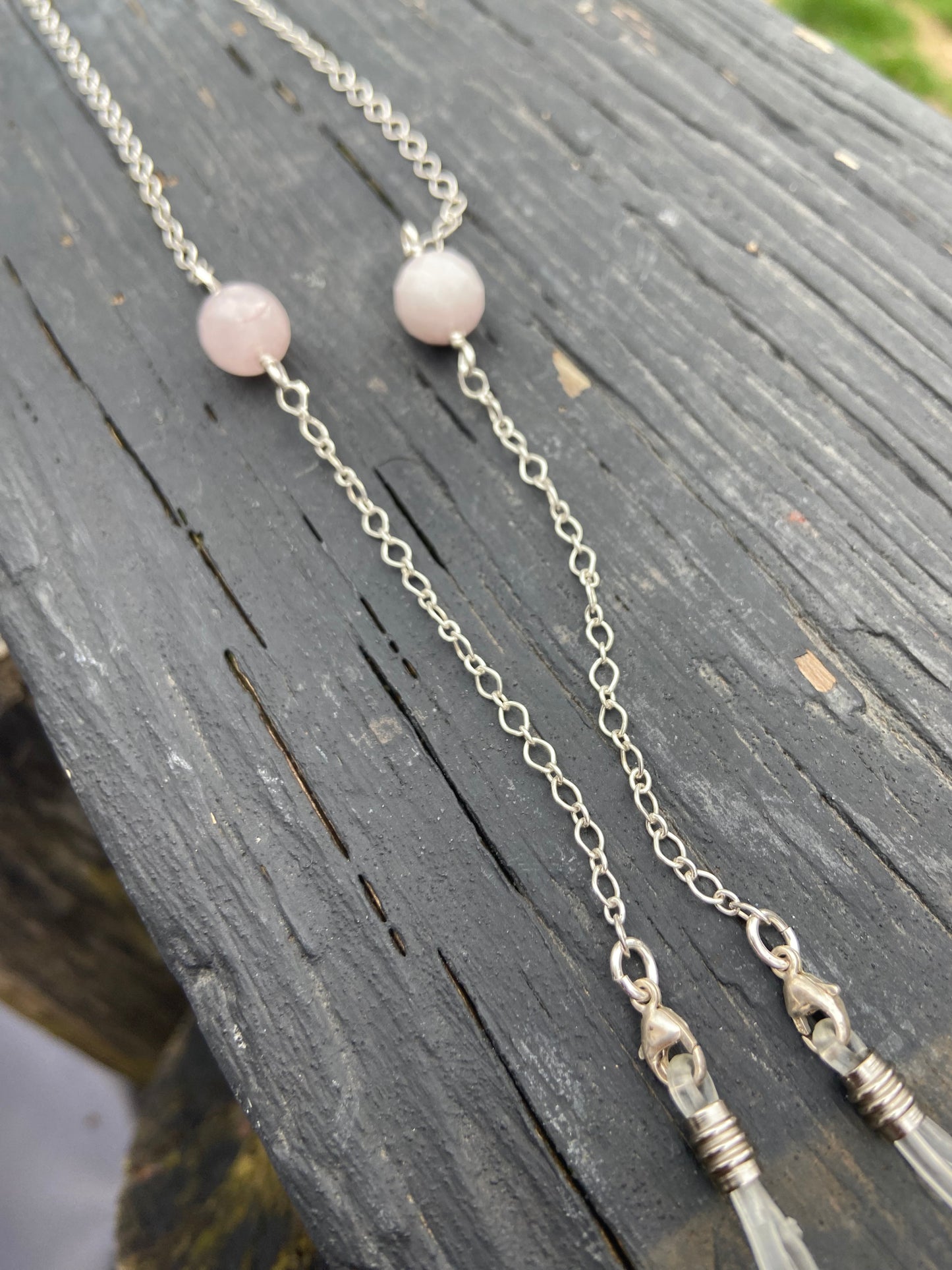 Rose quartz eyeglass chain