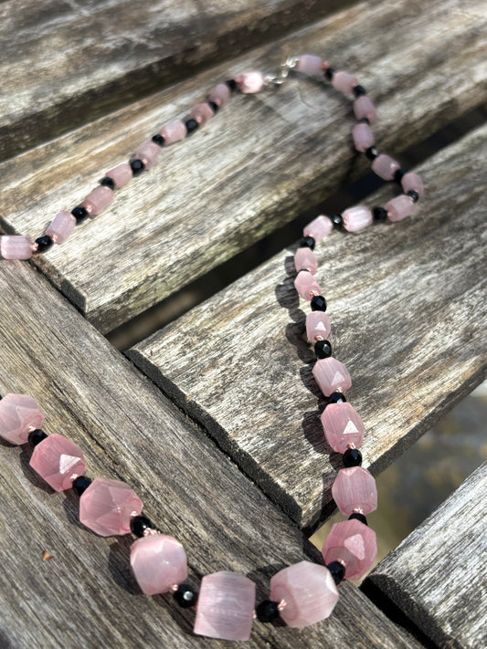 Vintage pink satin glass necklace