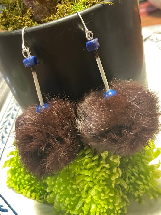 Reclaimed fur ball earrings