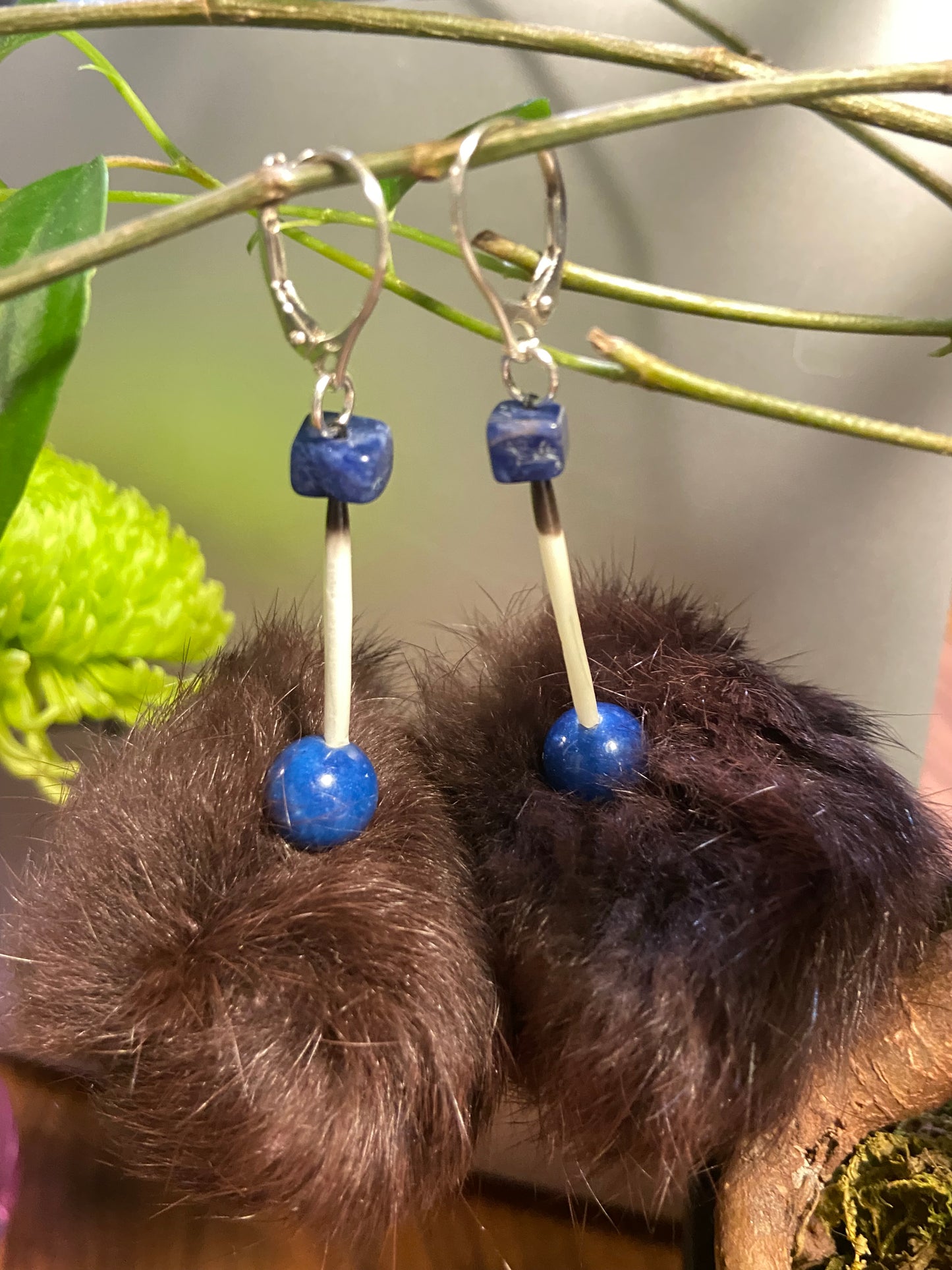 Reclaimed fur ball earrings