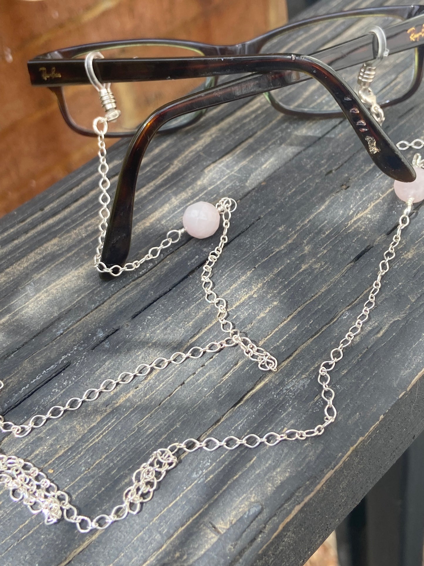 Rose quartz eyeglass chain