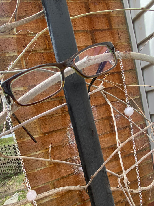 Rose quartz eyeglass chain